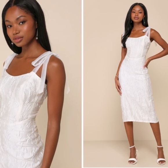 Lulus Dresses & Skirts - Lulu's White Textured Tie-Shoulder Midi Dress